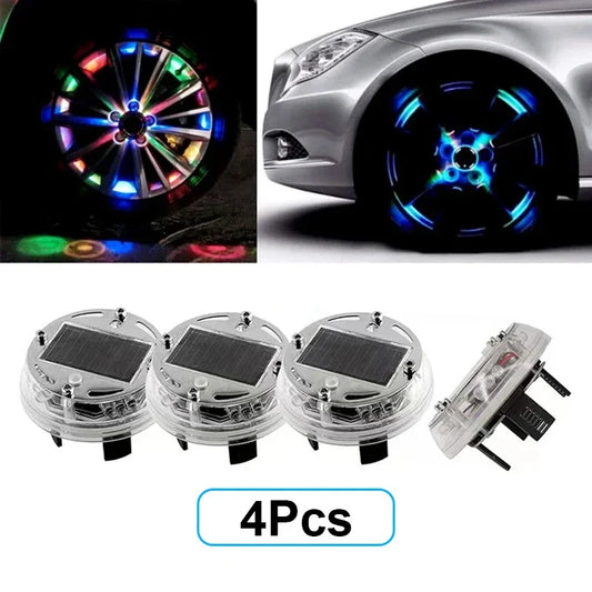4PCS Universal RGB LED Car Wheel Hub Lights – Solar & Remote Control