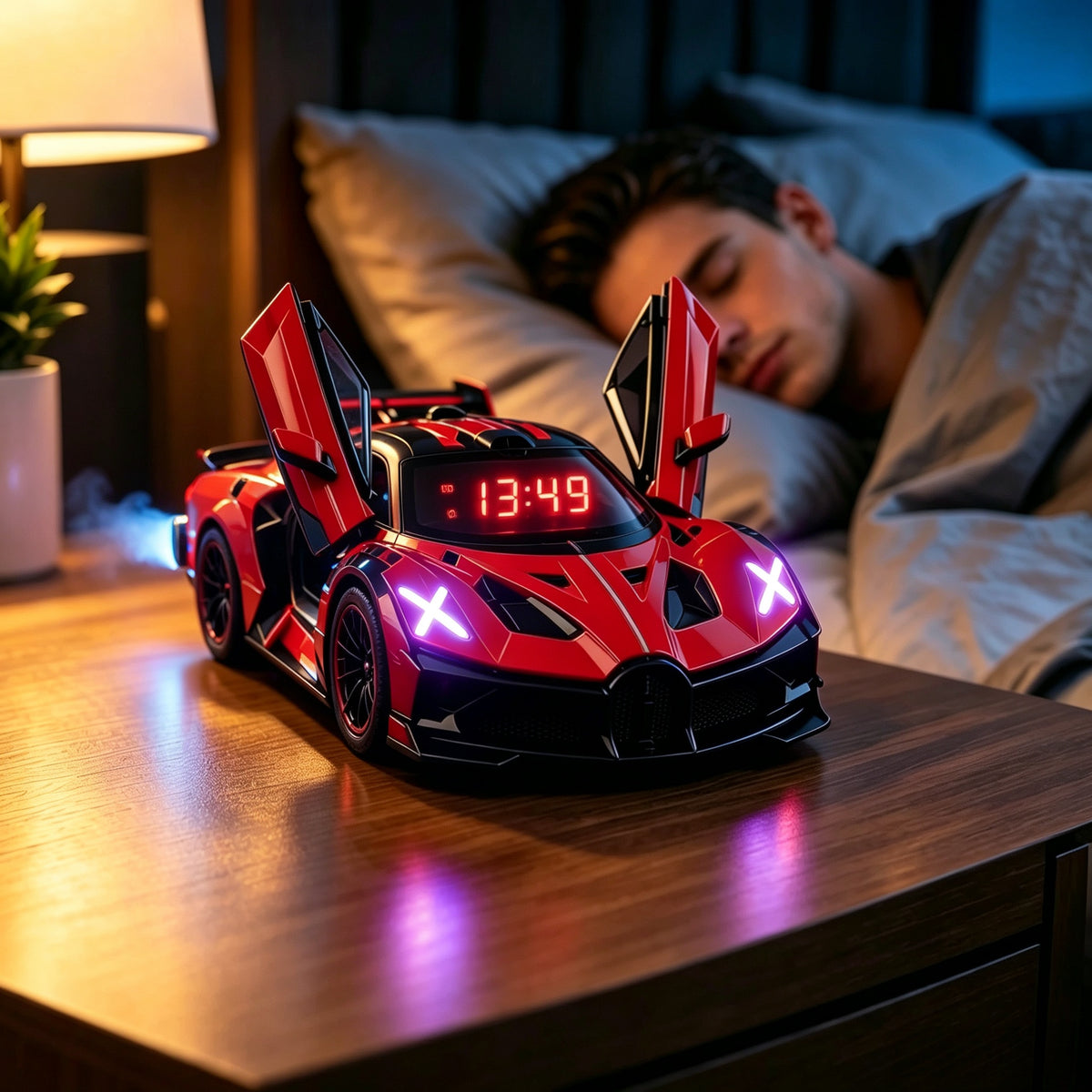 1:24 Bugatti Hyper car Engine Sound Alarm Clock with lights & Mist Spray