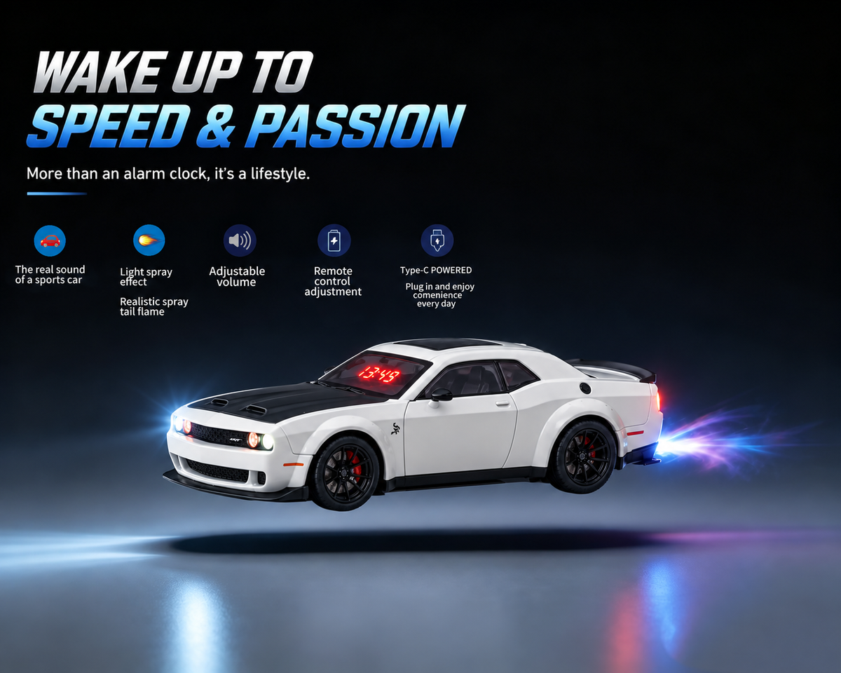 1:24 Dodge Hyper car Engine Sound Alarm Clock with lights & Mist Spray