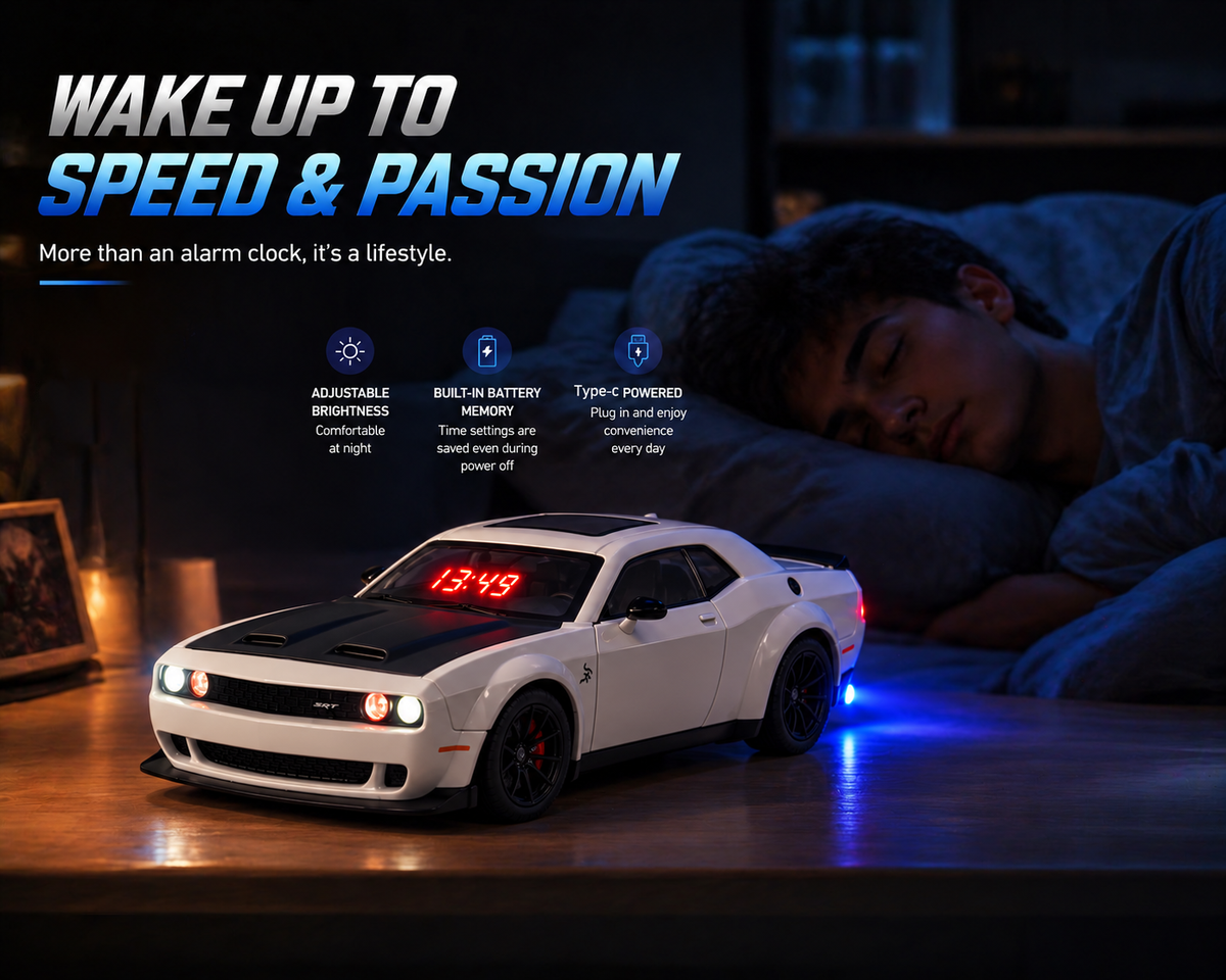 1:24 Dodge Hyper car Engine Sound Alarm Clock with lights & Mist Spray
